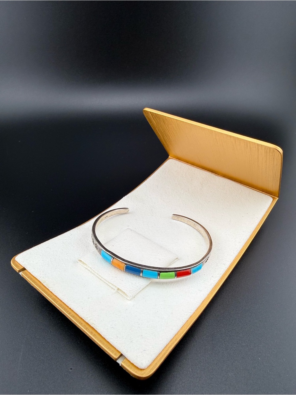 Multi-Color Inlay Sterling Silver Cuff Bracelet - Picture 3 of 5